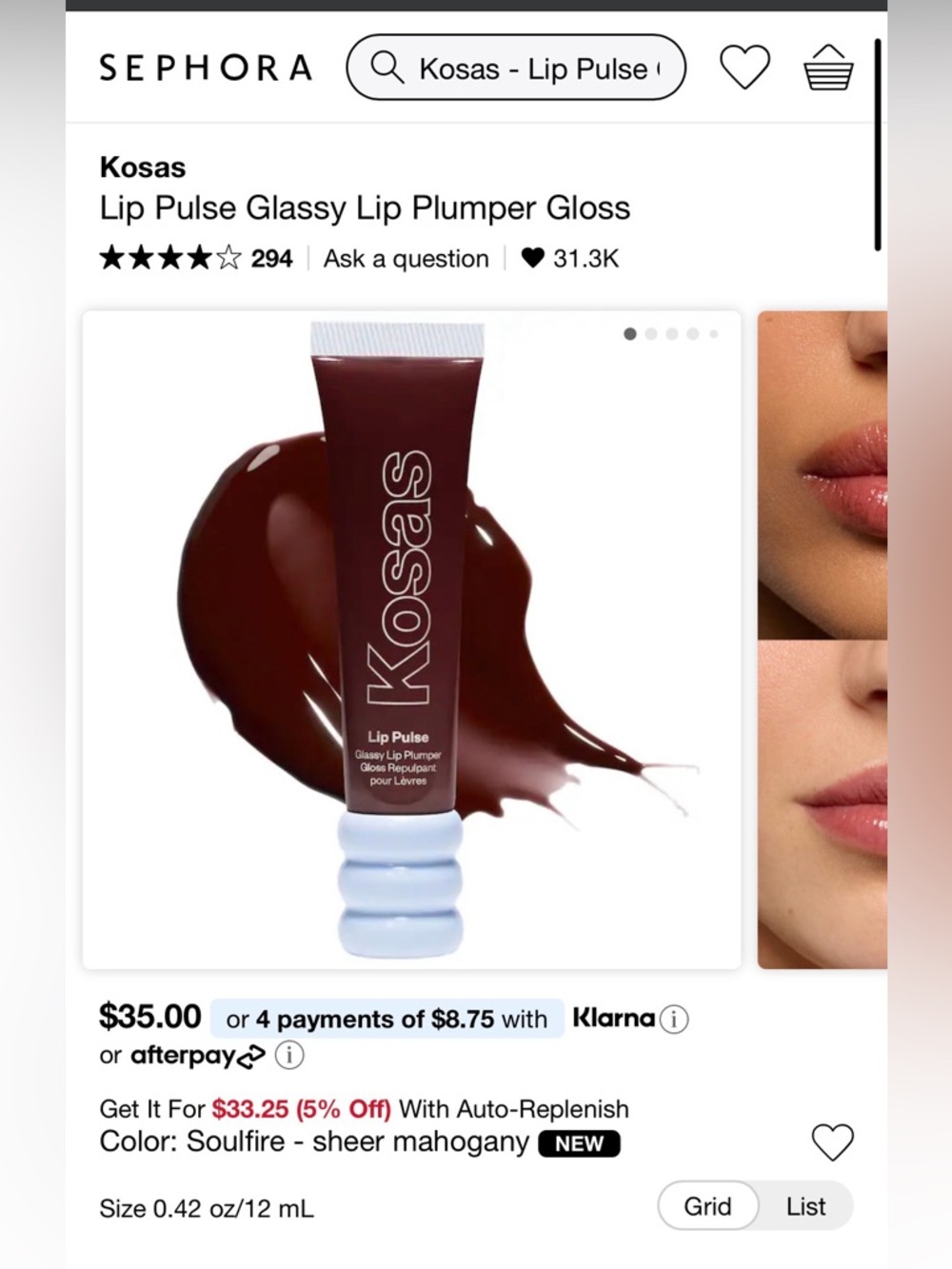 Kosas Lip Pulse Glassy Lip Plumper Gloss - Soulfire